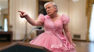 “No More Mr. Nice Guy” Trump Sternly Declares In Ruffled Pink “Mrs. Nice Guy” Dress