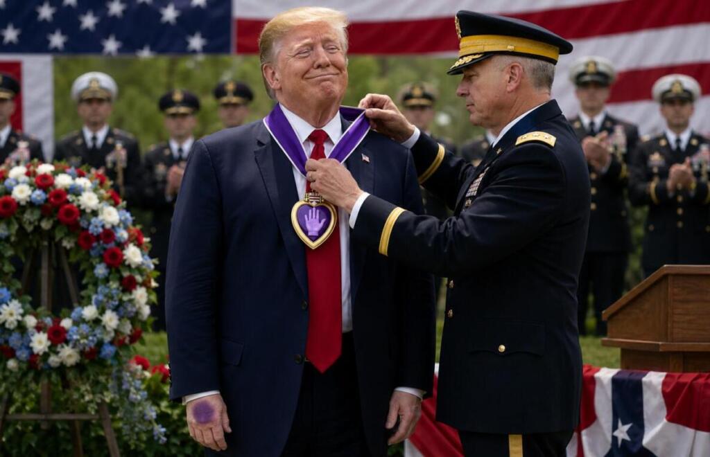 Trump Awards Himself Presidential Purple Hand Medal For Injuries Sustained During Meet and Greets